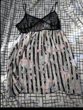 Cosmopolitan Size Large Sheer Lingerie Floral Stripes Pattern